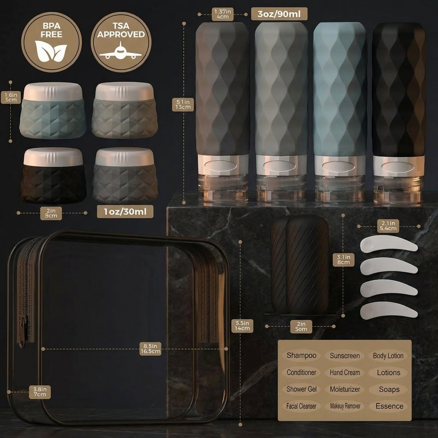 Premium Silicone Travel Bottle Set